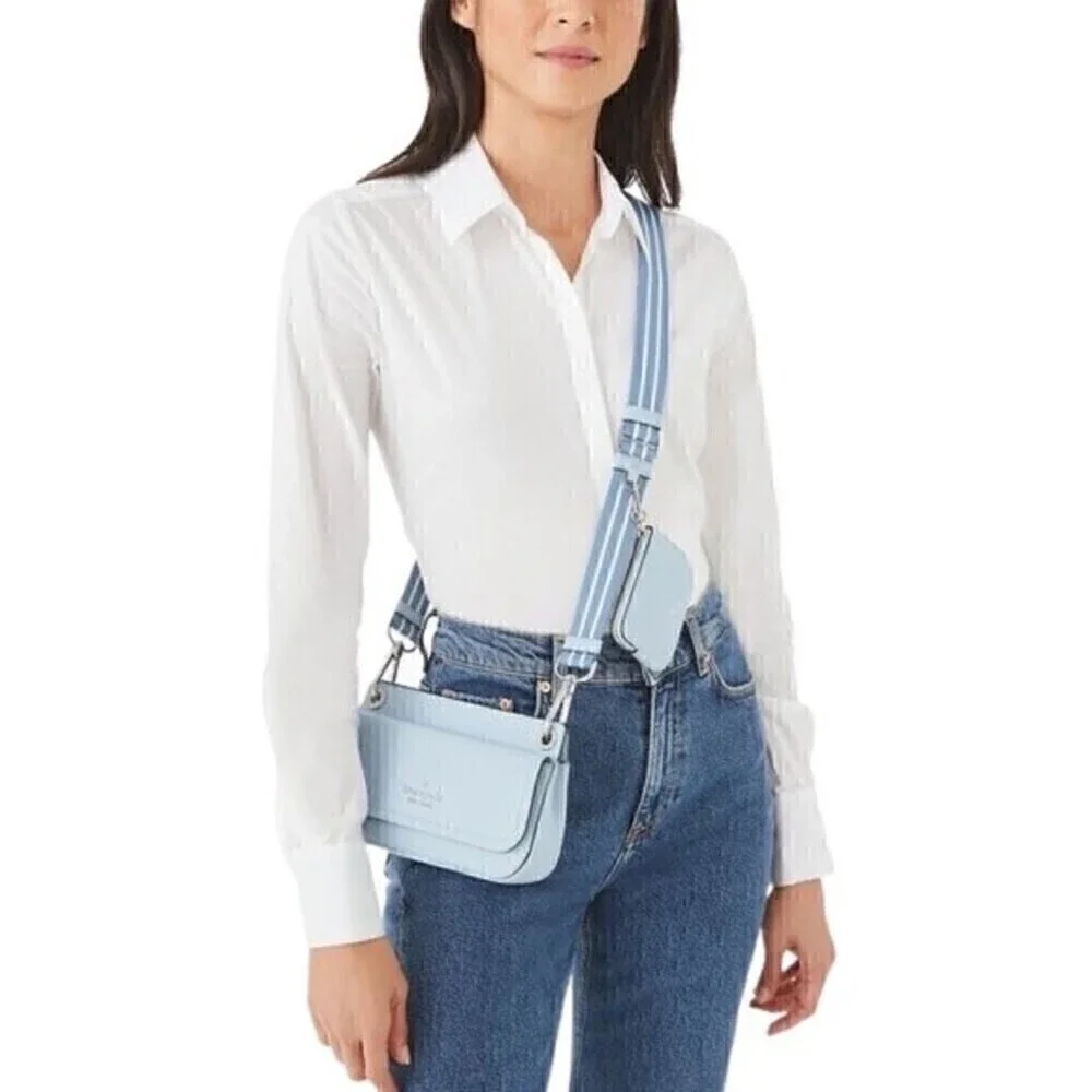 New! Kate Spade Rosie Small Flap Pebbled Leather Ocean Fog Crossbody Bag